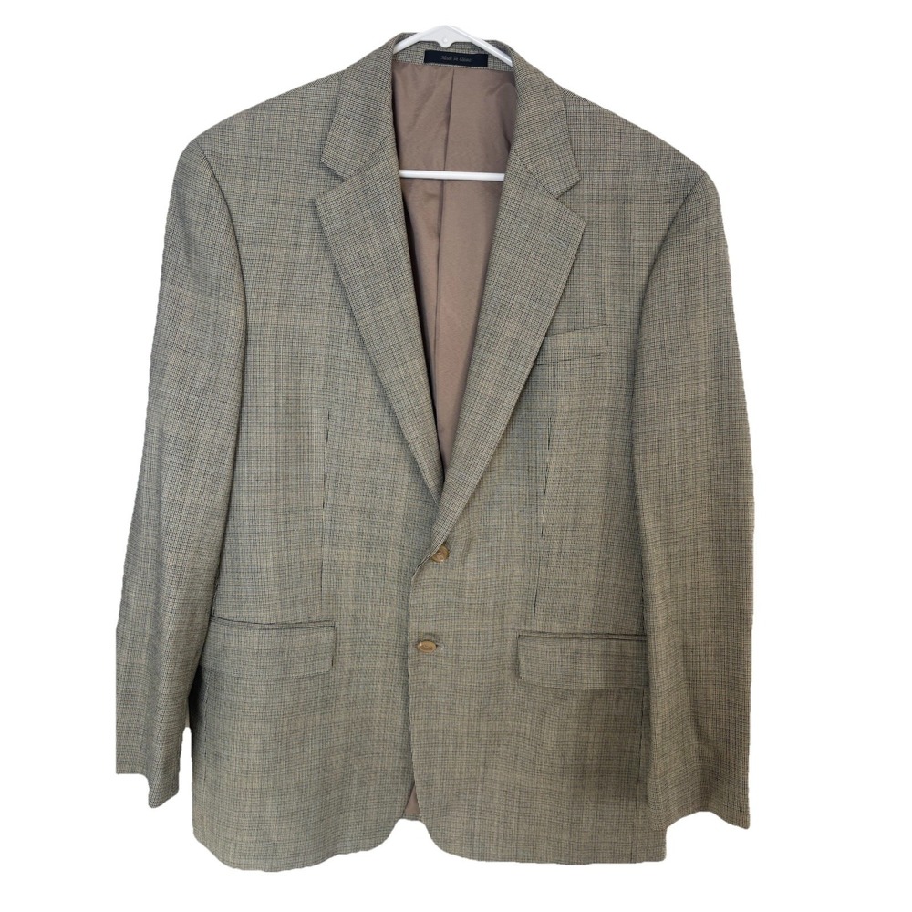 Ralph Lauren Mens‎ 41R Sport Coat Tan Houndstooth Silk Wool Jacket Academia